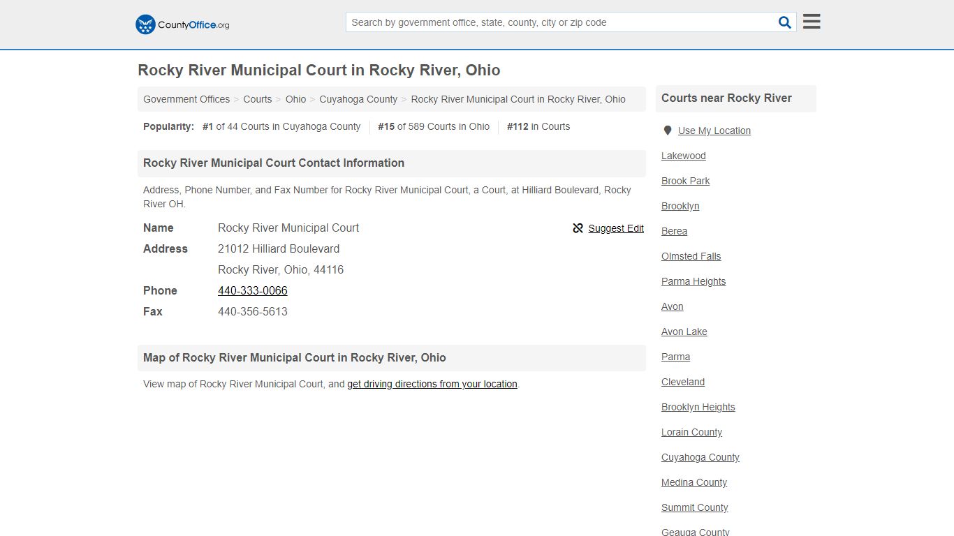 Rocky River Municipal Court - Rocky River, OH (Address ...